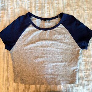 Shein Grey and Navy Crop Tee
